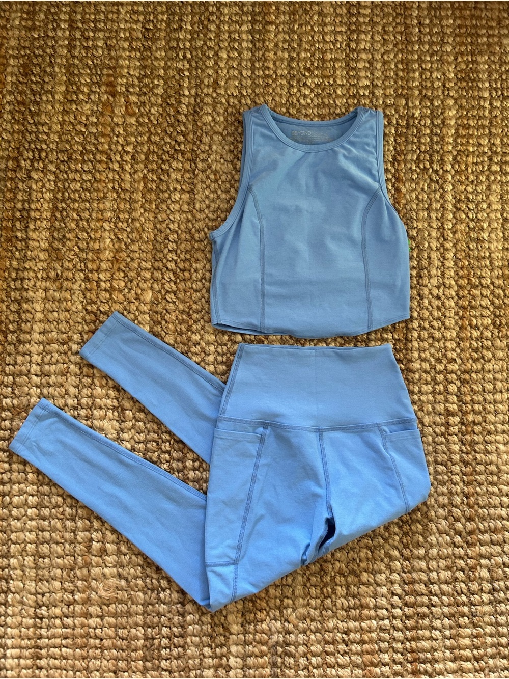 Beyond Yoga Set- High-Waist Blue Leggings and Crop Tank Set